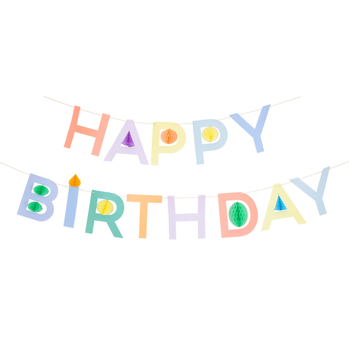 Happy Birthday Girlande m. Wabenbällen