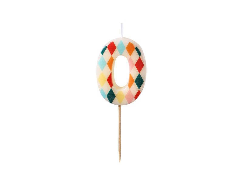 Zahlenkerze buntes Muster 0