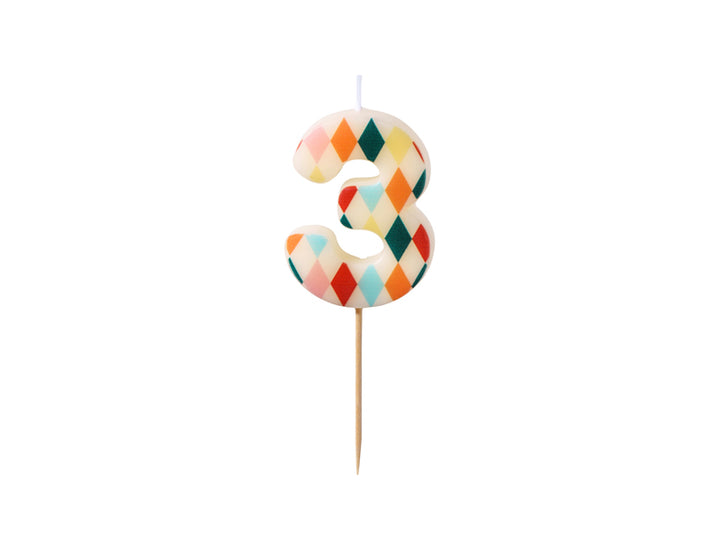 Zahlenkerze buntes Muster 3