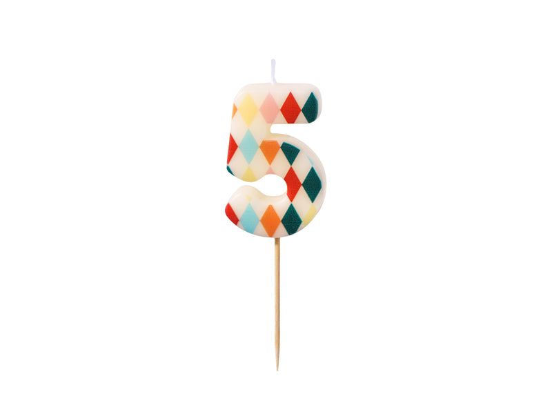 Zahlenkerze buntes Muster 5