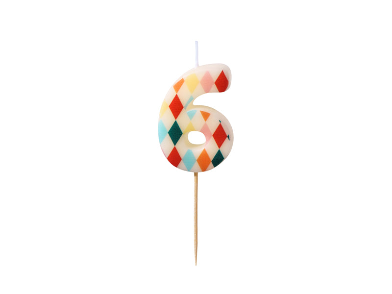 Zahlenkerze buntes Muster 6