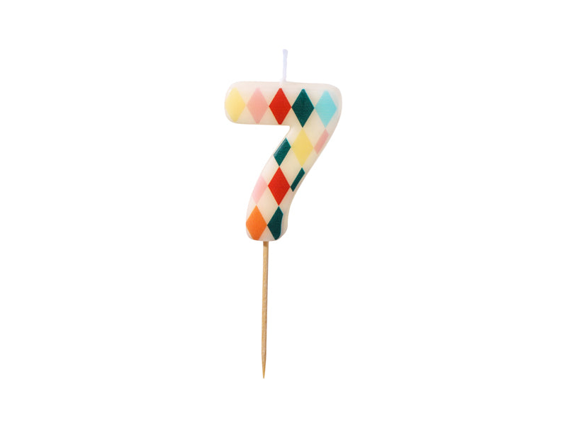 Zahlenkerze buntes Muster 7