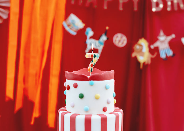Zahlenkerze buntes Muster 7