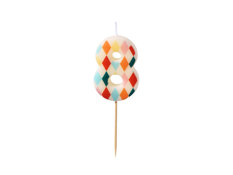 Zahlenkerze buntes Muster 8
