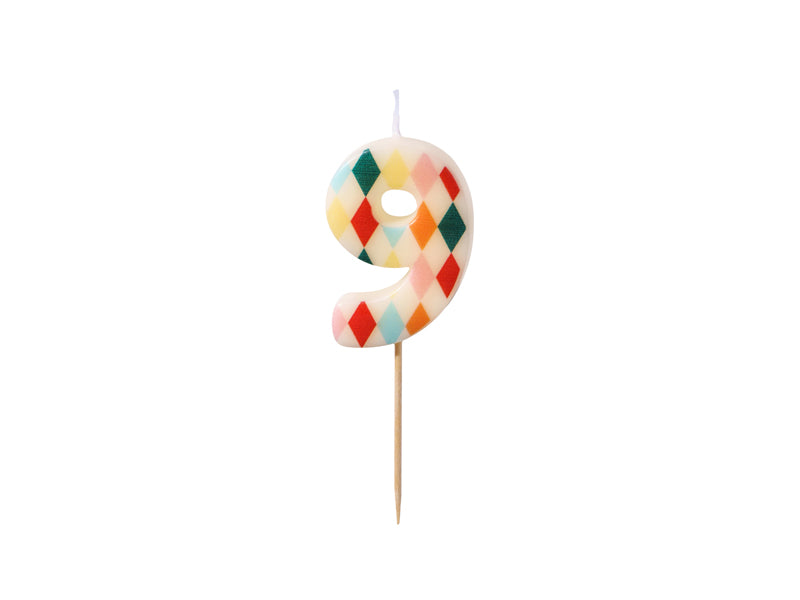 zahlenkerze buntes Muster 9