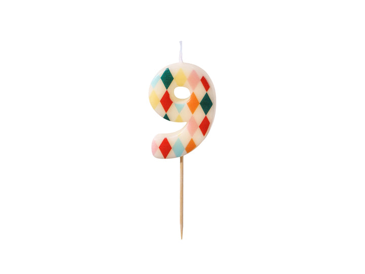 zahlenkerze buntes Muster 9