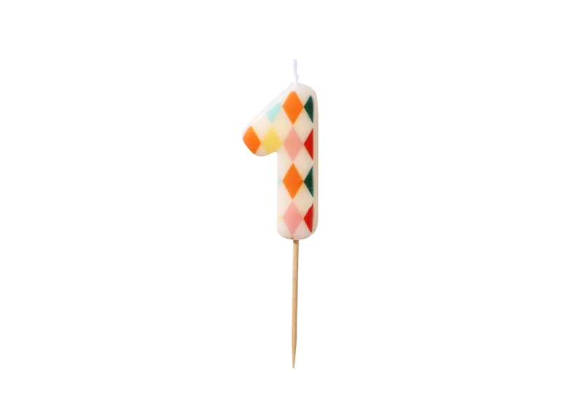 Zahlenkerze buntes Muster 1