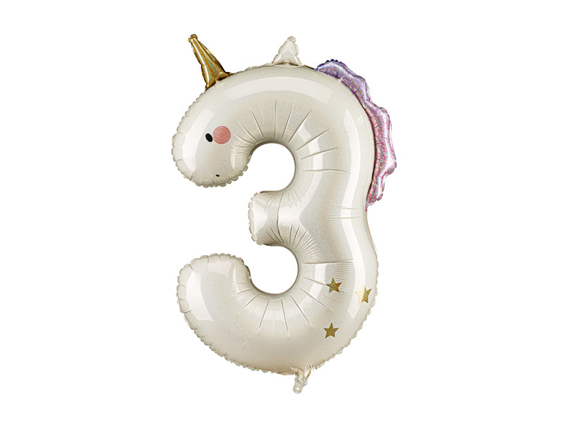 Zahl 3 Einhorn Folienballon PartyDeco