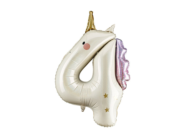Zahl 4 Einhorn Folienballon PartyDeco