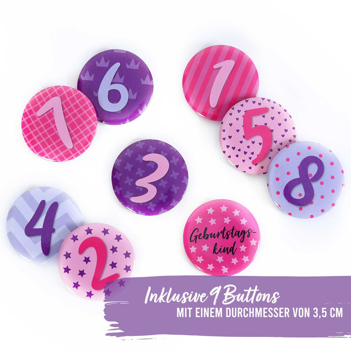 Geburtstagskrone mit Buttons - pink