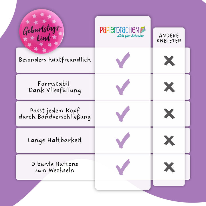 Geburtstagskrone mit Buttons - pink