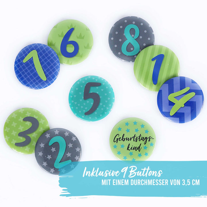 Geburtstagskrone mit Buttons - grau